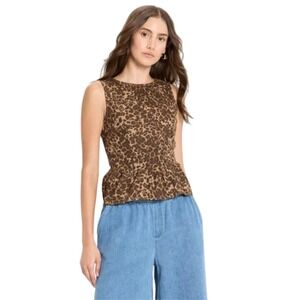 Future‎ Collective Women's Leopard Print Peplum Smocked Back Tank Top Size M